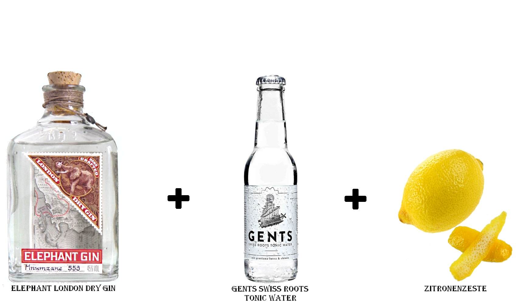 Elephant London Dry Gin + Gents Swiss Roots Tonic Water + Zitronenzeste