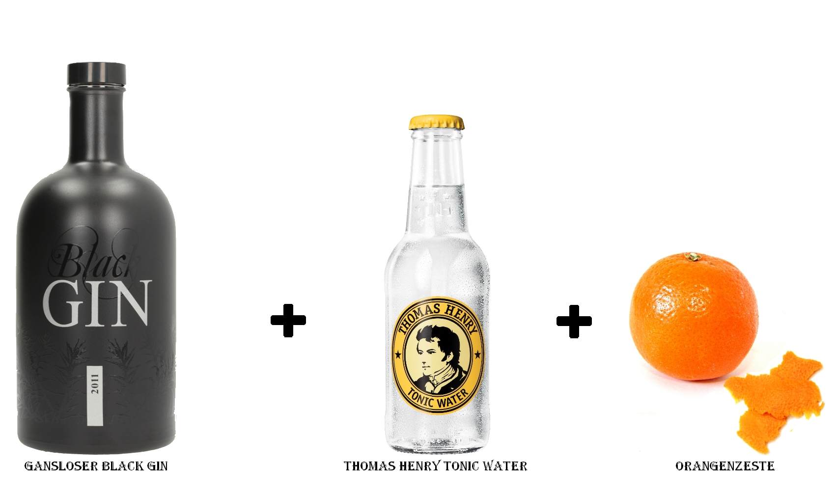 Gansloser Black Gin + Thomas Henry Tonic Water + Orangenzeste